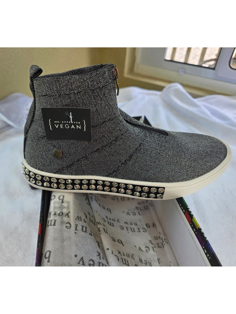 Bernie Mev Spike Vegan Memory Foam Ankle Sneakers in Gunmetl